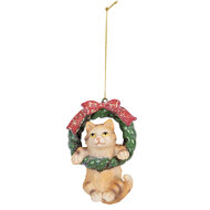 Clayre &amp; Eef | Decoratie hanger Kat Bruin Groen 6x5x9 cm | 6PR5314