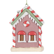 Clayre &amp; Eef | Decoratie hanger huisje Roze Wit 6x4x8 cm | 6PR5325
