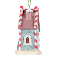 Clayre &amp; Eef | Decoratie hanger huisje Blauw Wit 6x4x8 cm | 6PR5326