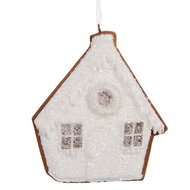 Clayre &amp; Eef | Decoratie hanger huisje Wit Bruin 9x1x10 cm | 6PR5330