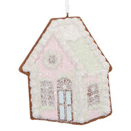 Clayre &amp; Eef | Decoratie hanger huisje Roze Groen 9x1x10 cm | 6PR5335