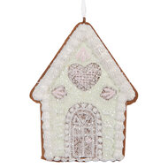 Clayre &amp; Eef | Decoratie hanger huisje Groen Wit 8x1x10 cm | 6PR5336