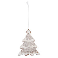Clayre &amp; Eef | Decoratie hanger Kerstboom Wit Bruin 9x1x10 cm | 6PR5343