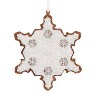 Clayre &amp; Eef | Decoratie hanger Sneeuwvlok Wit Bruin 9x1x10 cm | 6PR5351