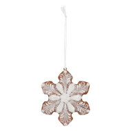 Clayre &amp; Eef | Decoratie hanger Sneeuwvlok Wit Bruin 9x1x10 cm | 6PR5354