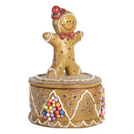 Clayre &amp; Eef | Decoratief Opbergdoosje met Peperkoekpop Bruin Wit &oslash; 7x11 cm | 6PR5650