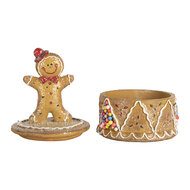 Clayre &amp; Eef | Decoratief Opbergdoosje met Peperkoekpop Bruin Wit &oslash; 7x11 cm | 6PR5650