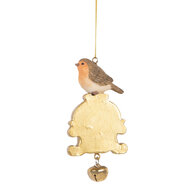 Clayre &amp; Eef | Decoratie Hanger Vogel Bruin Goudkleurig 6x3x11 cm | 6PR5664