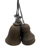 Decoratie bel set van 3 kerst hanger vintage bruin hout 11 cm x 9 cm | 881876 | Stoer &amp; Sober Woonstijl