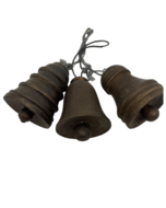 Decoratie bel set van 3 kerst hanger vintage bruin hout 11 cm x 9 cm | 881876 | Stoer &amp; Sober Woonstijl