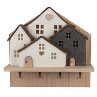 Clayre & Eef | Kapstok met Vilten Huizen Bruin Wit 40x13x40 cm | 66307