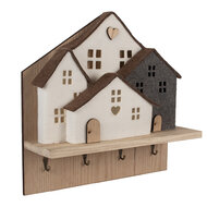 Clayre & Eef | Kapstok met Vilten Huizen Bruin Wit 40x13x40 cm | 66307