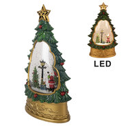 Clayre & Eef | Kerstdecoratie Kerstboom met Kerstman Groen Goudkleurig 17x9x28 cm / 3xAA | 66407