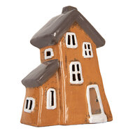 Clayre &amp; Eef | Decoratie Huisje Oranje Grijs 16x11x22 cm | 6CE2190