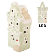Clayre & Eef | Decoratie Huisje Groen Wit LED 11x9x22 cm | 6CE2219GR