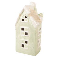 Clayre & Eef | Decoratie Huisje Groen Wit LED 11x9x22 cm | 6CE2219GR