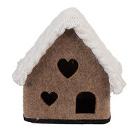 Clayre &amp; Eef | Vilten Huis Bruin Wit 13x10x13 cm | 66306