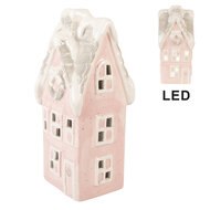 Clayre & Eef | Decoratie Huisje Roze Grijs LED 11x10x24 cm | 6CE2220P