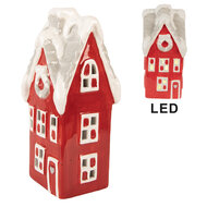 Clayre &amp; Eef | Decoratie Huisje LED Rood Grijs 11x10x24 cm | 6CE2220R