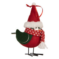 Clayre &amp; Eef | Decoratie beeld Vogel Rood Zwart 11x7x12 cm | 66339