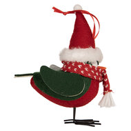 Clayre &amp; Eef | Decoratie beeld Vogel Rood Zwart 11x7x12 cm | 66339