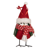 Clayre &amp; Eef | Decoratie beeld Vogel Rood Zwart 11x7x12 cm | 66339