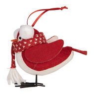 Clayre & Eef | Decoratie beeld Vogel Rood Wit 12x7x10 cm | 66341
