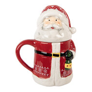 Clayre &amp; Eef | Mok met deksel Rood Wit 15x10x19 cm / 450 ml | 6CEMU0196