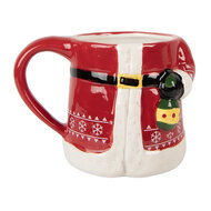 Clayre &amp; Eef | Mok met deksel Rood Wit 15x10x19 cm / 450 ml | 6CEMU0196