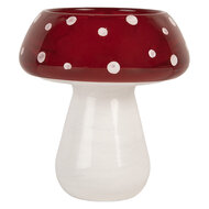 Clayre &amp; Eef | Waxinelichthouder Paddenstoel Wit Rood &oslash; 8x9 cm | 6GL5198