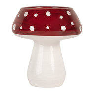 Clayre & Eef | Waxinelichthouder Paddenstoel Wit Rood ø 7x7 cm | 6GL5199