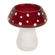 Clayre & Eef | Waxinelichthouder Paddenstoel Wit Rood ø 7x7 cm | 6GL5199