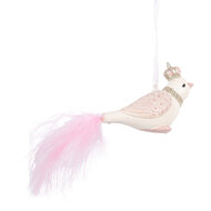 Clayre &amp; Eef | Decoratie Hanger Vogel Wit Roze 8x5x5 cm | 6PR5657