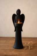 Kaarsenhouder engel antraciet / zwart polyresin 33 x 11 cm waxinelichtje |814137 | Home Sweet Home | Stoer & Sober Woonstijl