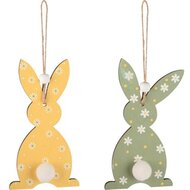 Dekoratief | Hanger bunny, groen/geel, hout, 7x12x1cm, set van 2 stuks | A250490