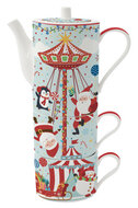 Dekoratief | Tea for two 'Santa Carrousel', porselein, 240ml+240ml+500ml | A246031