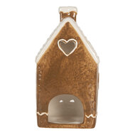 Clayre &amp; Eef | Theelichthouder Kerst Huisje Bruin Wit 11x9x21 cm | 6CE2324