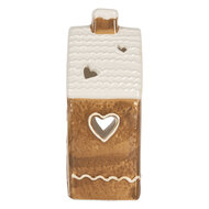 Clayre &amp; Eef | Theelichthouder Kerst Huisje Bruin Wit 11x9x21 cm | 6CE2324