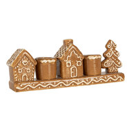 Clayre &amp; Eef | Kandelaar Huisjes Bruin Wit 21x4x8 cm | 6CE2327