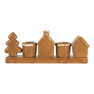 Clayre &amp; Eef | Kandelaar Huisjes Bruin Wit 21x4x8 cm | 6CE2327