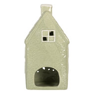 Clayre & Eef | Theelichthouder Kerst Huisje Groen Wit 11x9x21 cm | 6CE2328