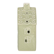 Clayre & Eef | Theelichthouder Kerst Huisje Groen Wit 11x9x21 cm | 6CE2328