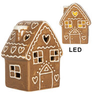 Clayre & Eef | Decoratie Huisje met LED Bruin Wit 8x6x11 cm | 6CE2329