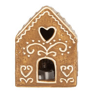 Clayre &amp; Eef | Decoratie Huisje met LED Bruin Wit 8x6x10 cm | 6CE2330