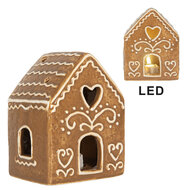 Clayre &amp; Eef | Decoratie Huisje met LED Bruin Wit 8x6x10 cm | 6CE2330