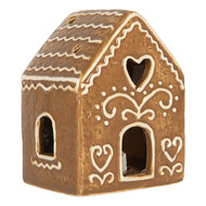 Clayre &amp; Eef | Decoratie Huisje met LED Bruin Wit 8x6x10 cm | 6CE2330