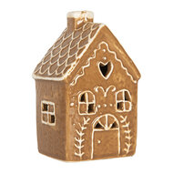 Clayre & Eef | Decoratie Huisje met LED Bruin Wit 7x6x12 cm | 6CE2333
