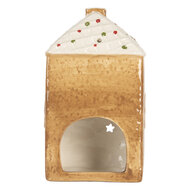 Clayre &amp; Eef | Theelichthouder Kerst Huisje Bruin Wit 9x7x16 cm | 6CE2334
