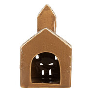 Clayre &amp; Eef | Theelichthouder Kerst Huisje Bruin Wit 10x10x16 cm | 6CE2335