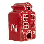 Clayre &amp; Eef | Theelichthouder Kerst Huisje Rood Wit 8x7x13 cm | 6CE2336